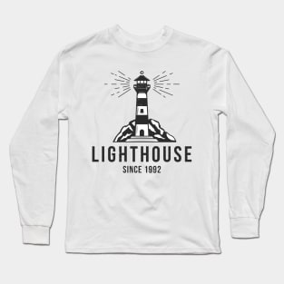 Lighthouse vintage textured logo. Trendy t-shirt design. Long Sleeve T-Shirt